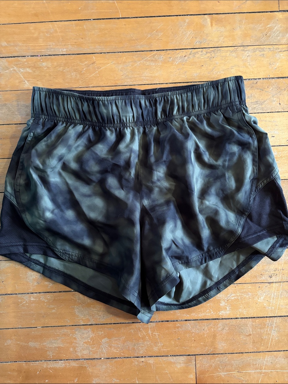 Athletic Works Olive and Black Tie-Dye Athletic Shorts